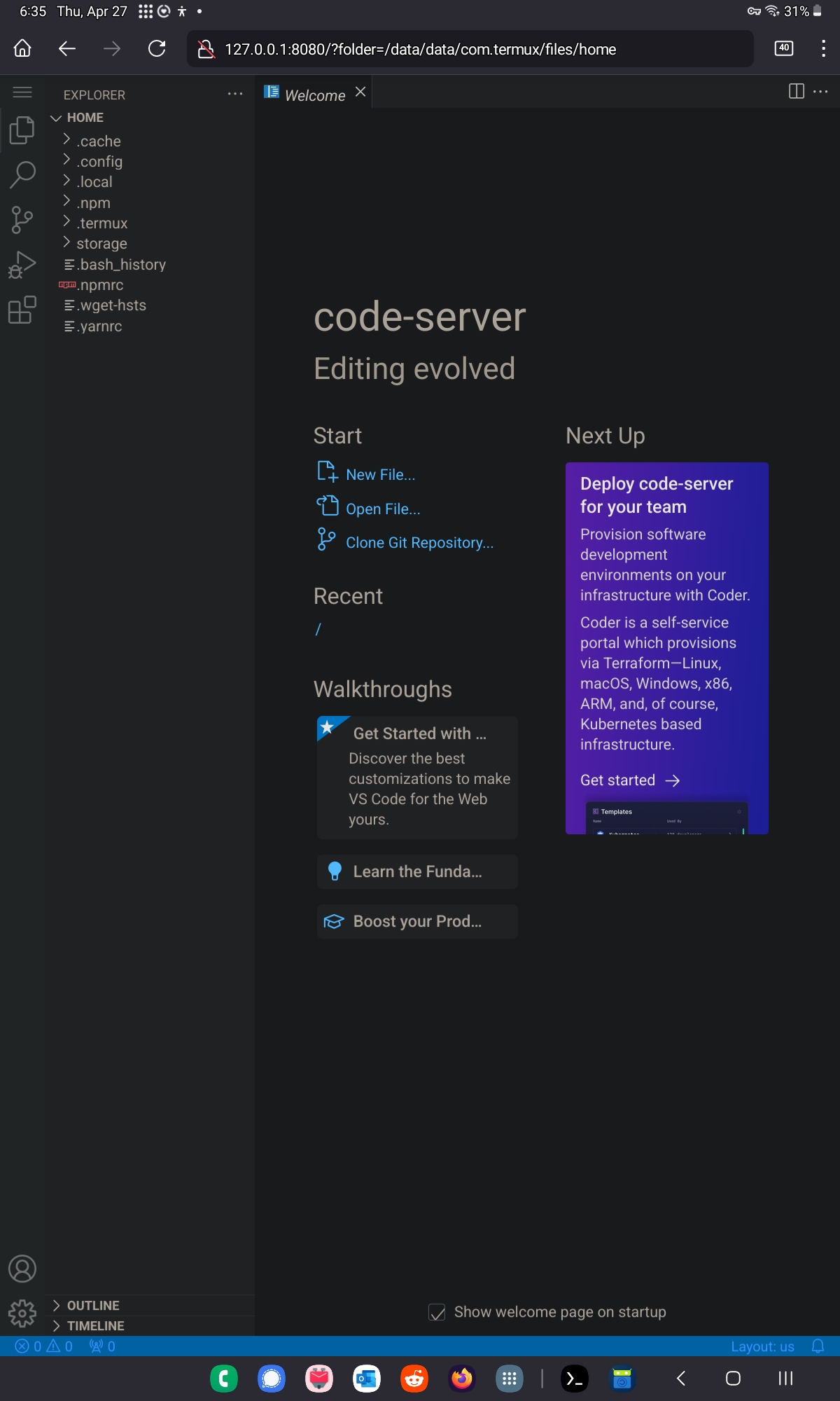 VS Code running on Android